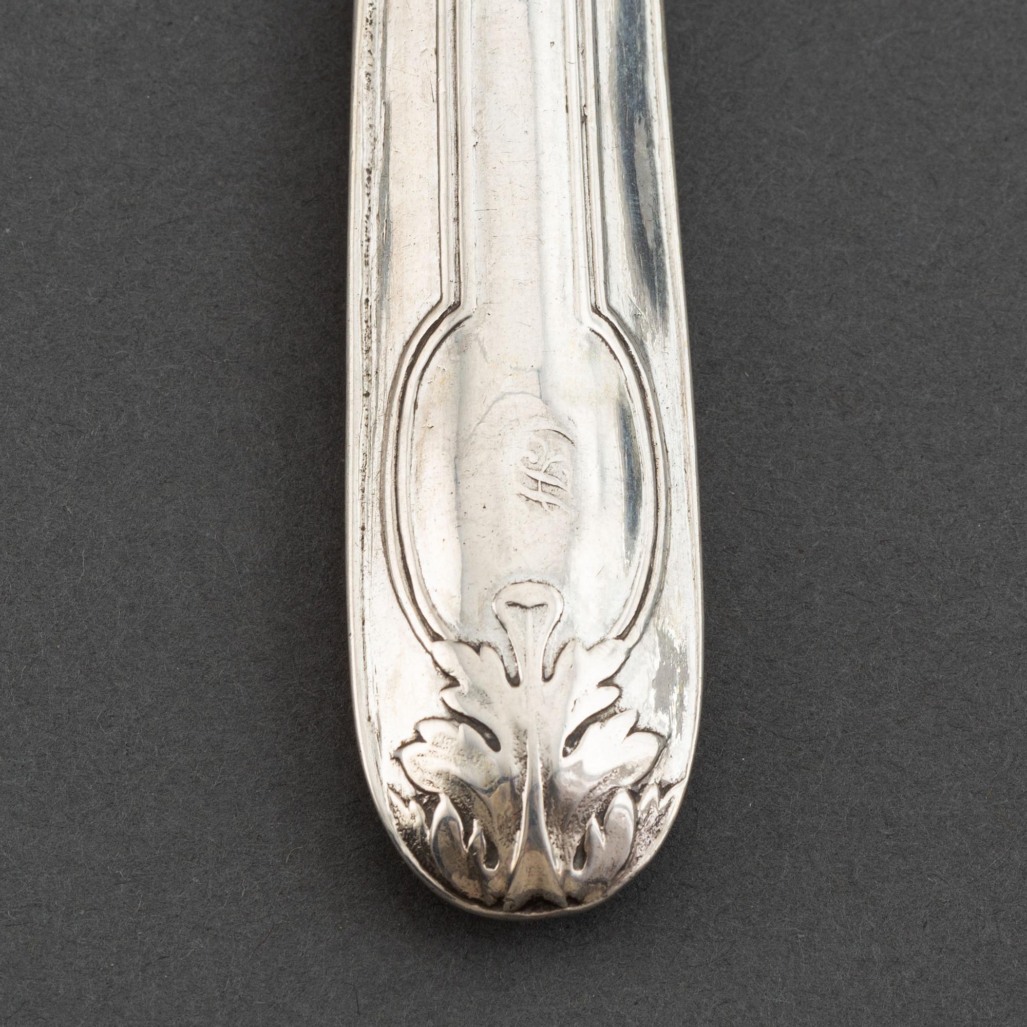 AI Björkman, matknivar, 6 st, silver, Gammal Fransk,  Stockholm 1829.