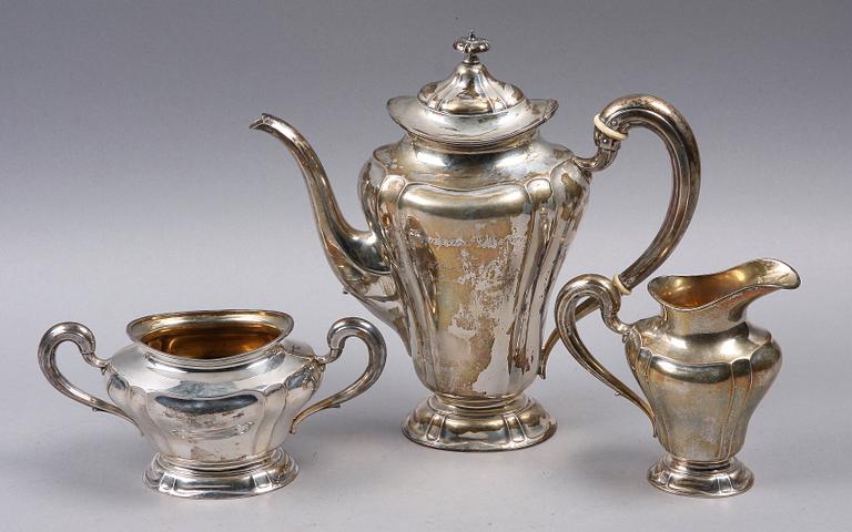 KAFFESERVIS, 3 delar, silver, Olof Staverfelt, Östersund 1920.