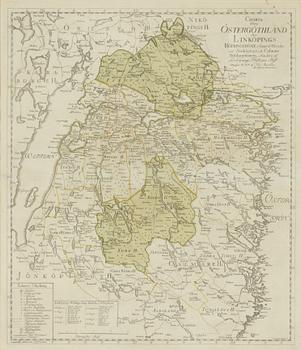 A map, hand-coloured copper engraving, Nils Marelius, 1779.