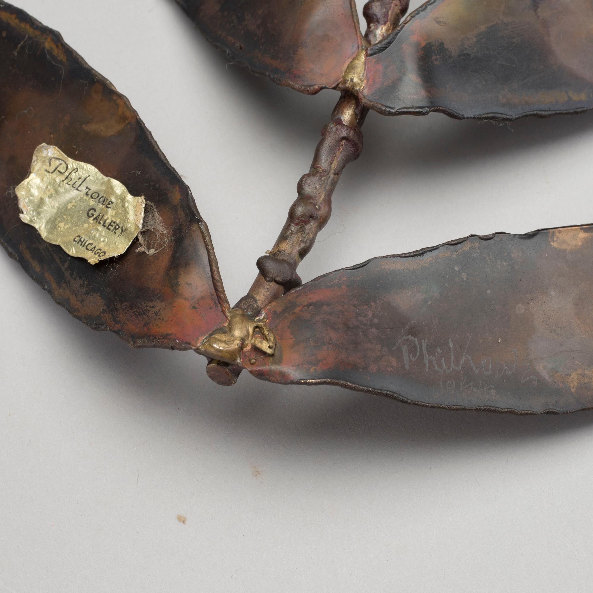 A second half of the 20th century bronze and metal sculpture, labeled Philrowe, Chicago. Signed and dated 1974.