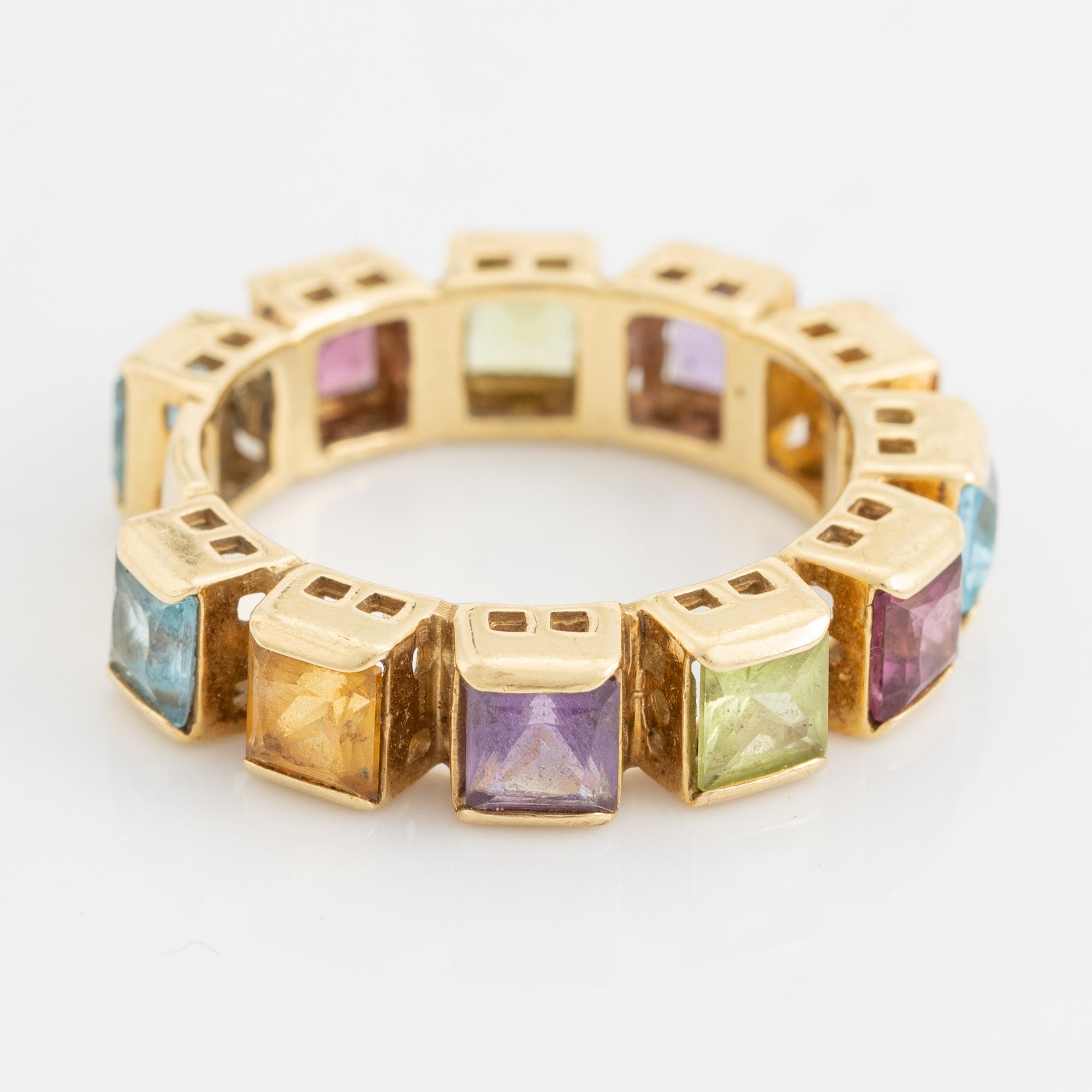 18K gold and multi coloured stone ring, Italy.