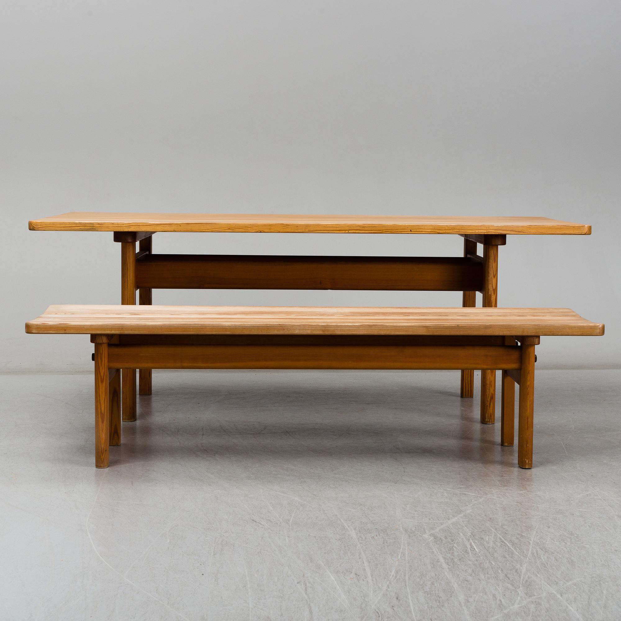 A pine dining table 'Asserbo' by Børge Mogensen, and bench, 1960s/1970s.