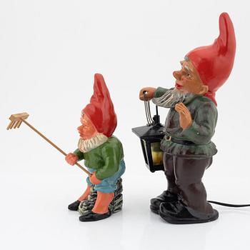 Three ceramic garden gnomes, Germany, one Heissner West Germany, second half of the 20th century.