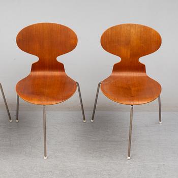 ARNE JACOBSEN, four teak 'Myran' chairs. Fritz Hansen Denmark.