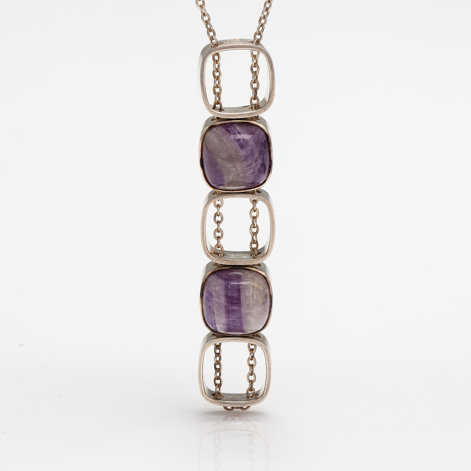 Elis Kauppi, A silver and amethyst necklace. Kupittaan kulta, Turku.