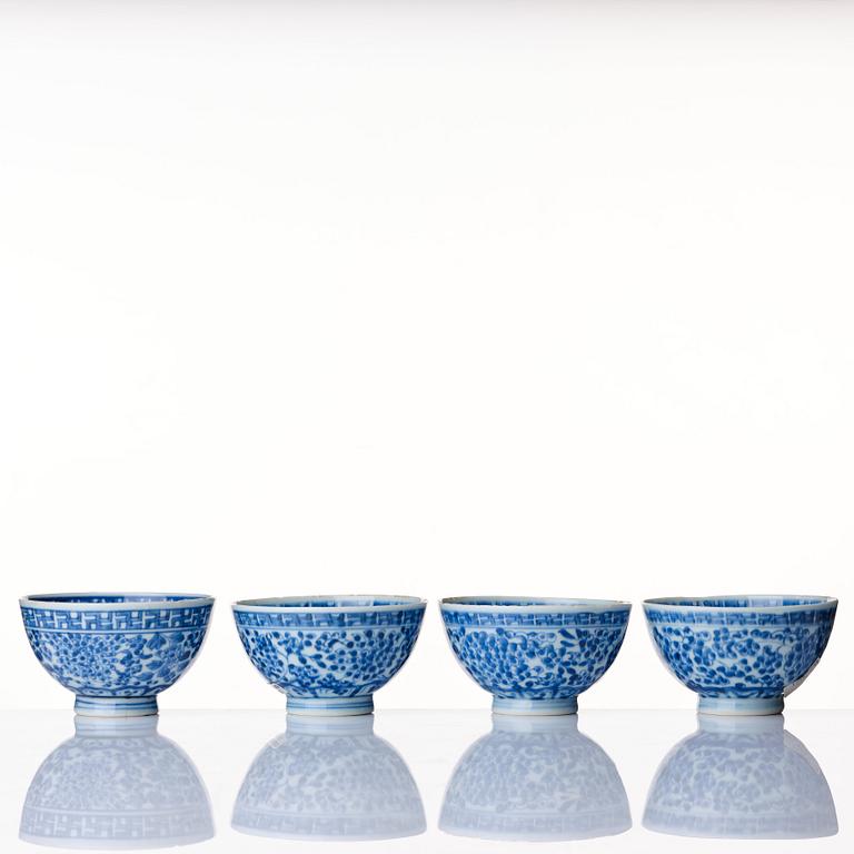 A set of four blue and white bowls, Qing dynasty, 18th Century with Yongzhengs mark.