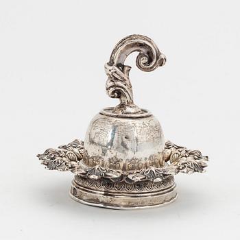 A silver table bell and a box, including Vienna 1830.