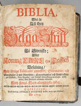 KARL XII:S FÄLTBIBEL, Biblia thet är all then Helga Skrift på Swensko.., Stockholm 1709.