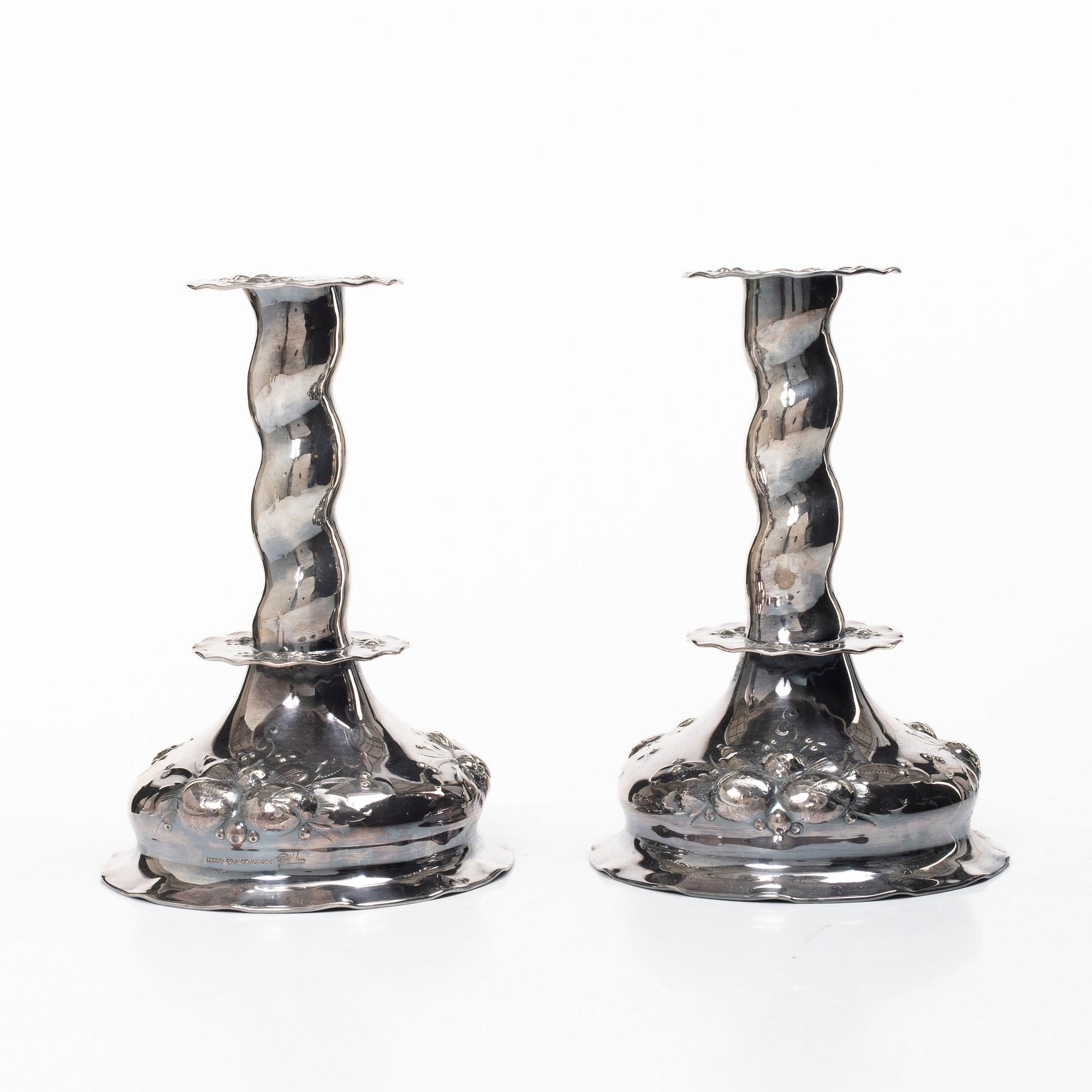 Tage Göthlin, candlesticks, a pair, silver, Baroque style, Tenn & Silver Ab, Gothenburg, 1965.