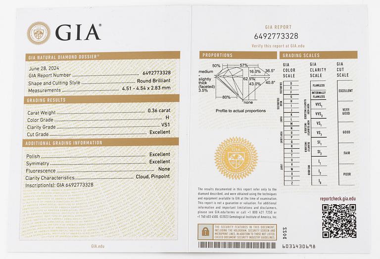 Earrings, 18K white gold with brilliant-cut diamonds totalling 0.72 ct, accompanied by GIA dossier.
