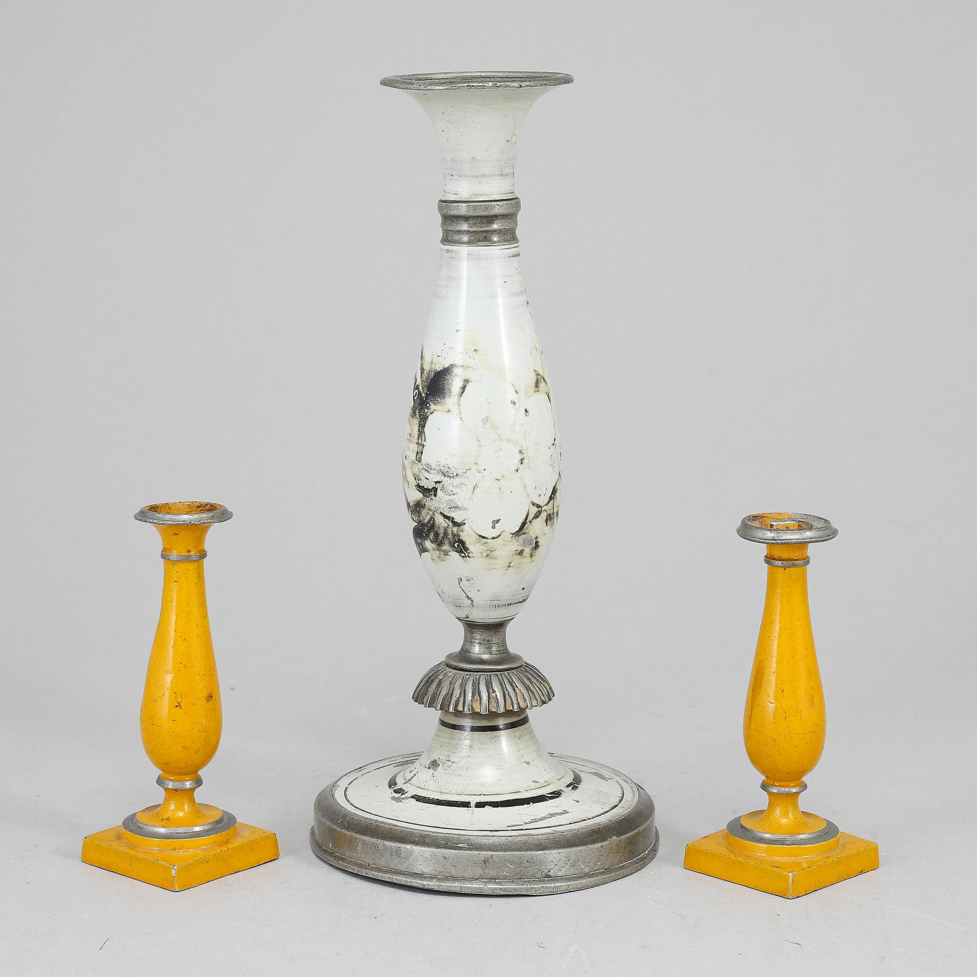 Three Biedermeier candlesticks, probably Germany, first half of the 19th century.