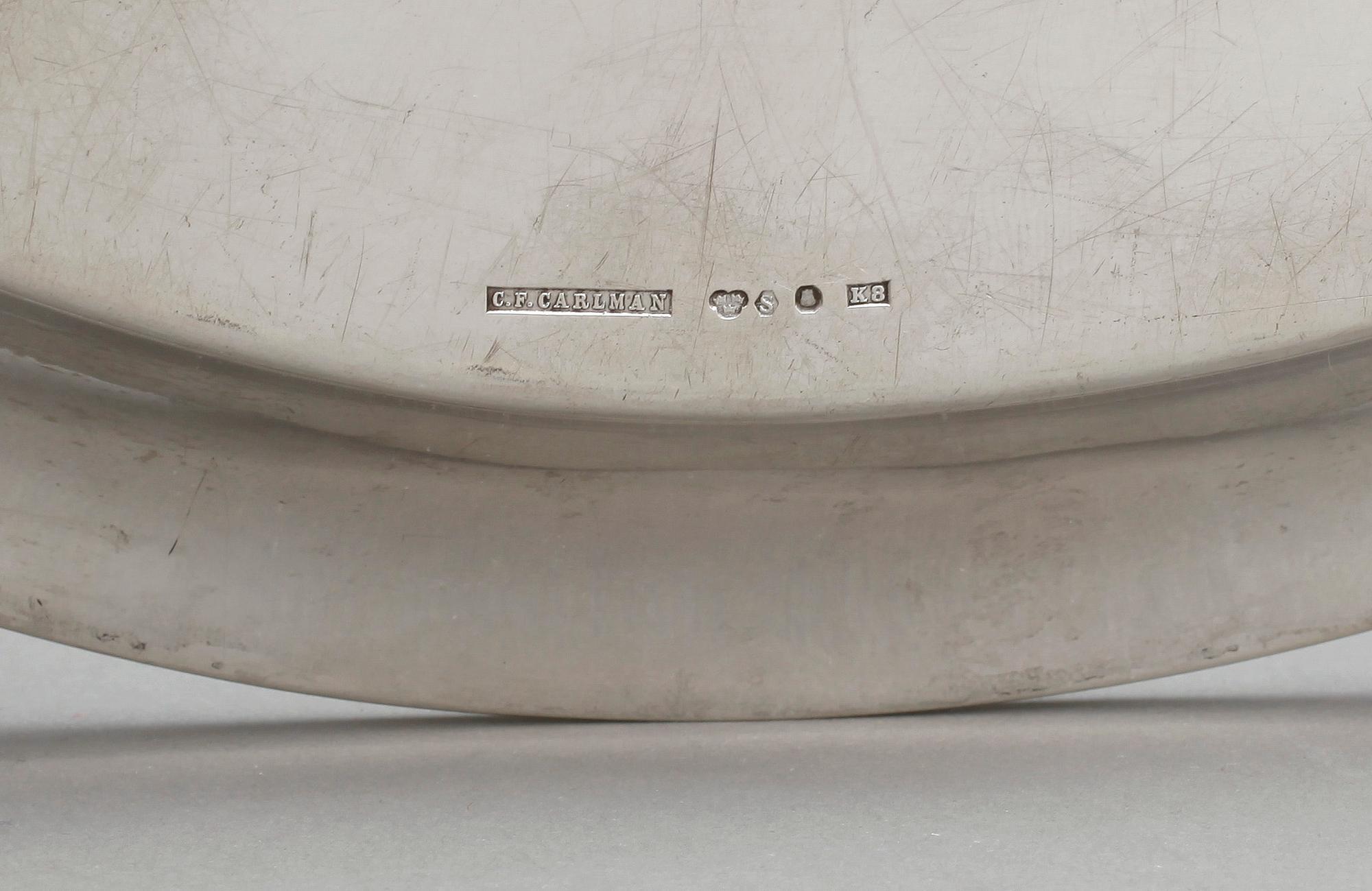 BRICKA, silver, C.F. Carlman, Stockolm, 1936, vikt 1034 gram.