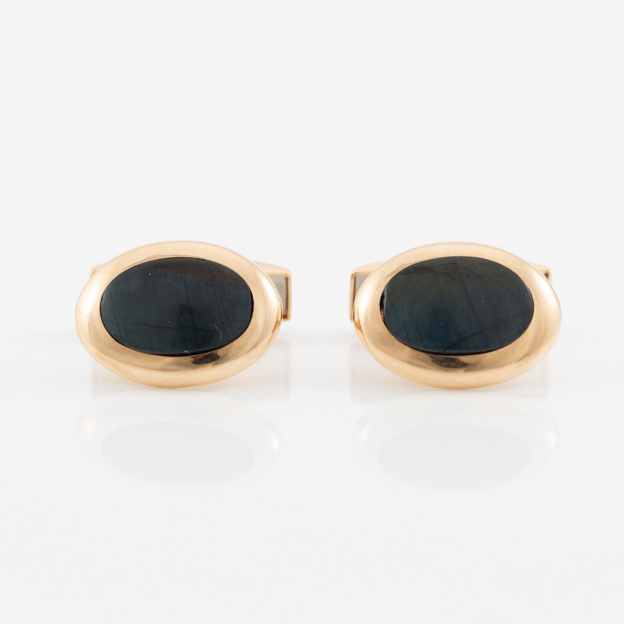 Cufflinks, a pair, 14K gold with labradorite, Saurum.