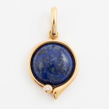 Pendant in 18K gold with a lapis lazuli stone and a round brilliant-cut diamond.