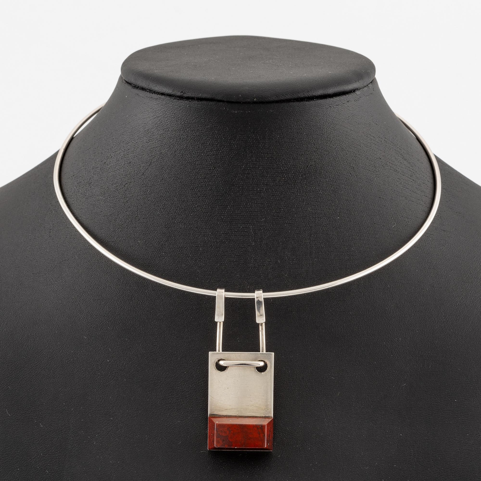 Sigurd Persson, a necklace, silver with red stone (likely jasper), Stockholm 1981.