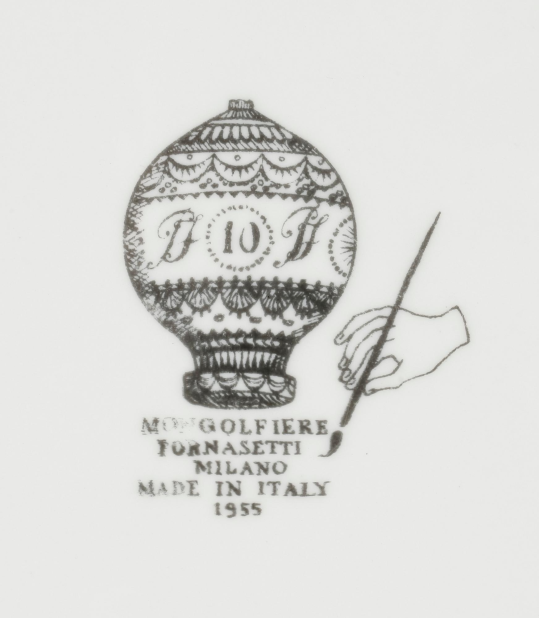 TALLRIKAR, 4 st. Porslin, "Mongolfiere", Fornasetti, Milano, Italien.