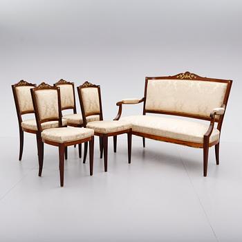 SOFFA OCH 4 STOLAR, Louis XVI-stil, 1900-talets första hälft.