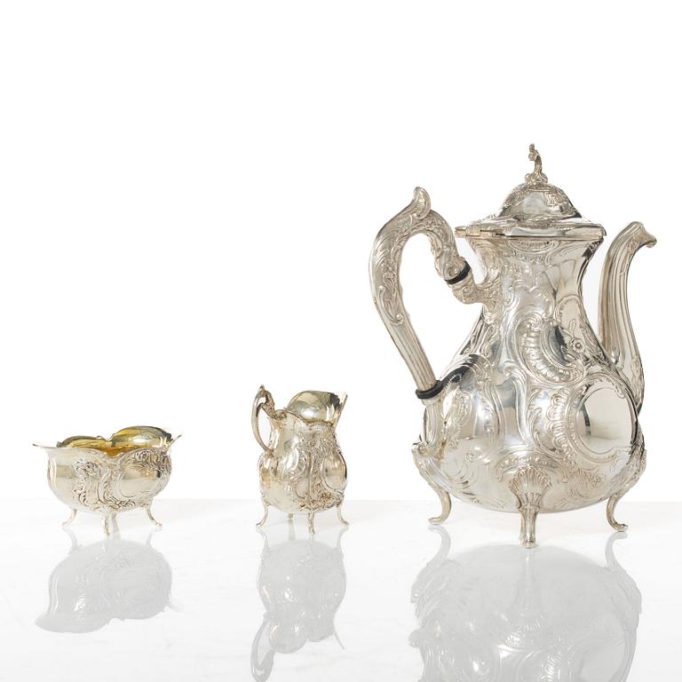 Kaffeservis, 4 delar, silver, GEWE, Malmö 1965-1970. Rokokostil.