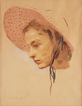 657. Lotte Laserstein, Kvinna med rosa hatt.
