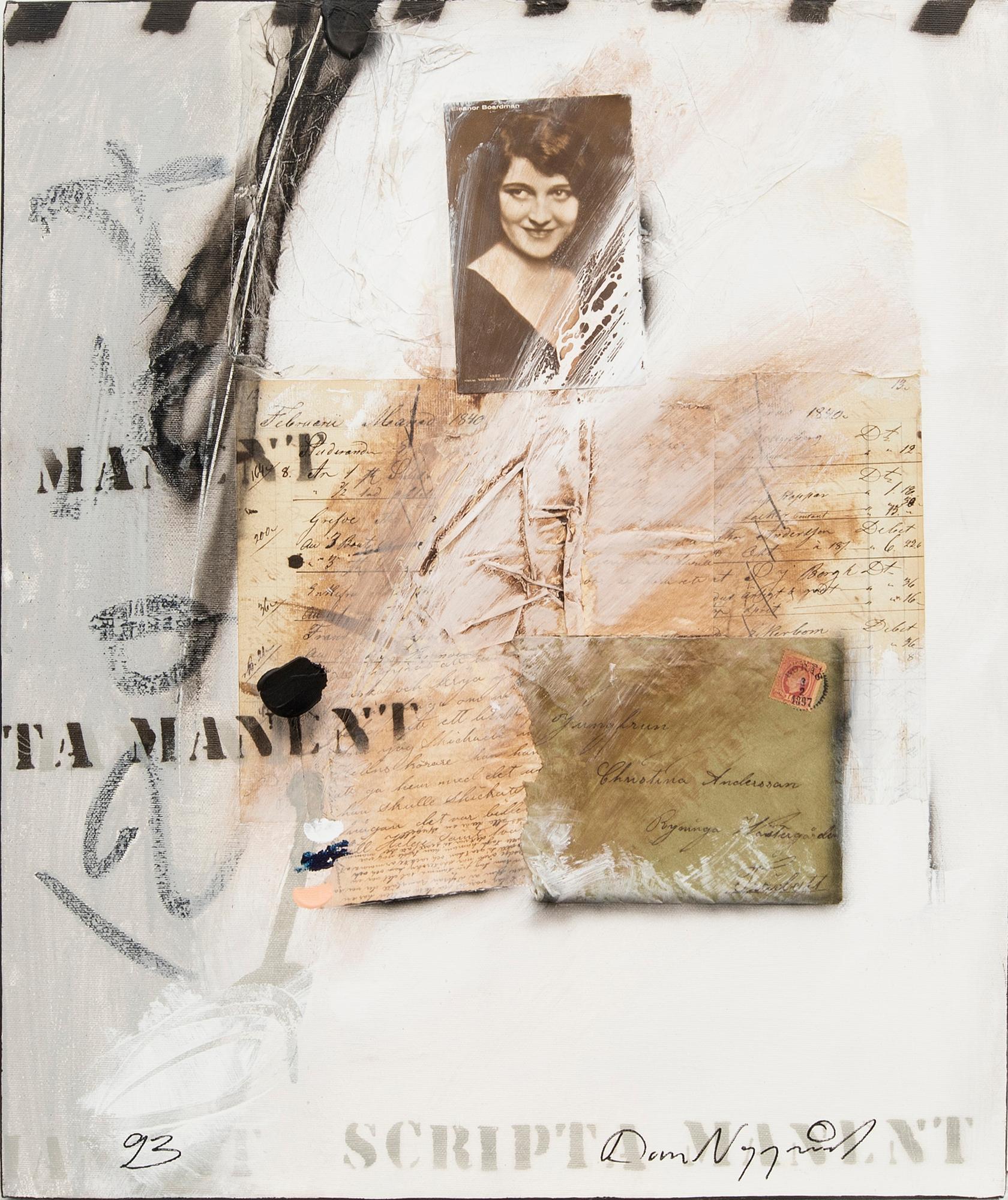 Dan Nygårds, oil and collage on canvas signed and dated 93.