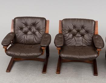 Three easy chairs and table, 1960-/70´s.