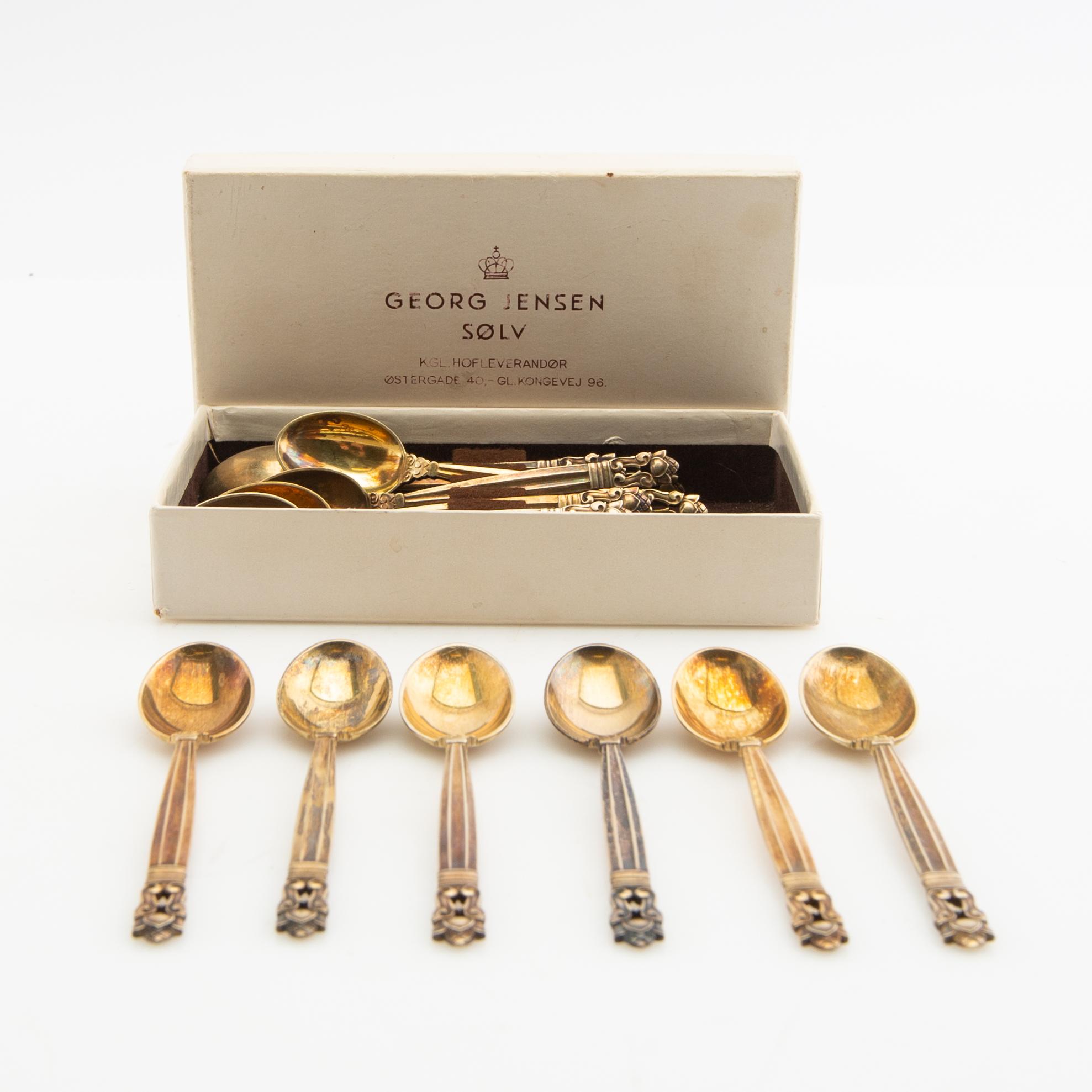 Johan Rohde, spoons 12 pcs "Konge/Achorn" sterling silver for Georg Jensen after 1945.