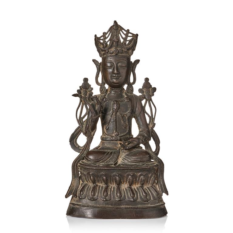 A bronze sculpture of Boddhisattva, Ming dynasty (1368-1644).