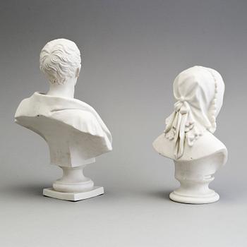 TWO PARIAN BUSTS, Gustafsberg, second half of the 19th century.