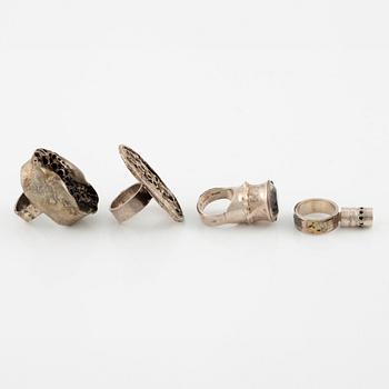 Lars Arby, four rings, sterling silver, Gothenburg 1967, 1969 and 1976.