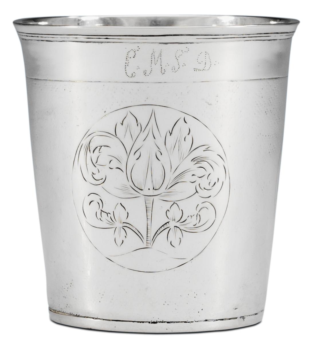 A Scandinavian 18th century silver beaker, unidentified makers mark EC.