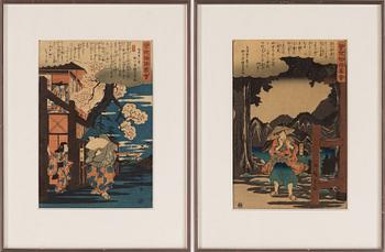 Utagawa Hiroshige I, färgträsnitt, två stycken, 1845-46.