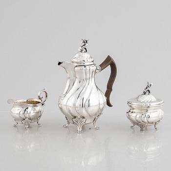 A three piece silver coffee set, mark of CG Hallberg, Stockholm 1944-1946.