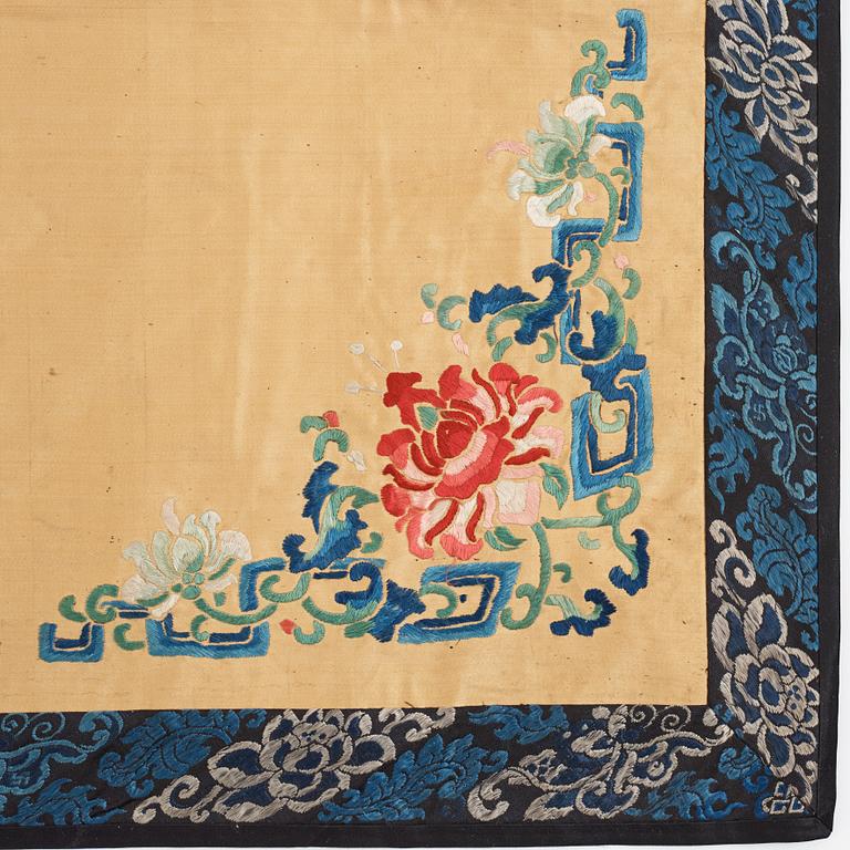 A group of Chinese silk embroideries, Qing dynasty, circa 1900.