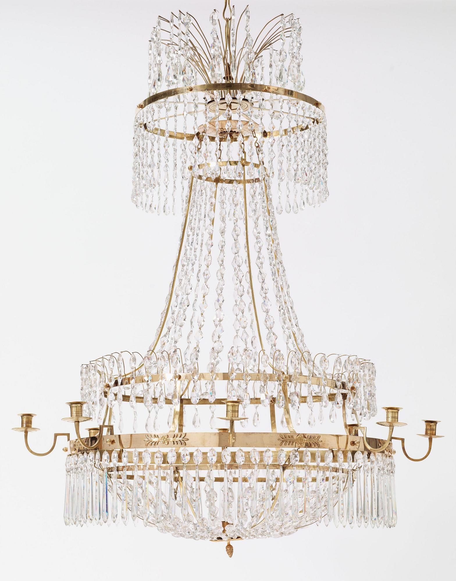 A late Gustavian circa 1800 nine-light chandelier.