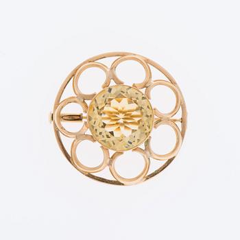 BROSCH, fasettslipad citrin, 14K guld.