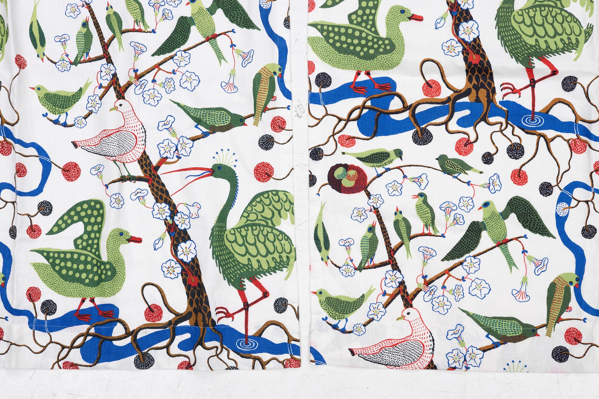 Josef Frank, a pair of 'Gröna Fåglar' curtains, Svenskt Tenn.