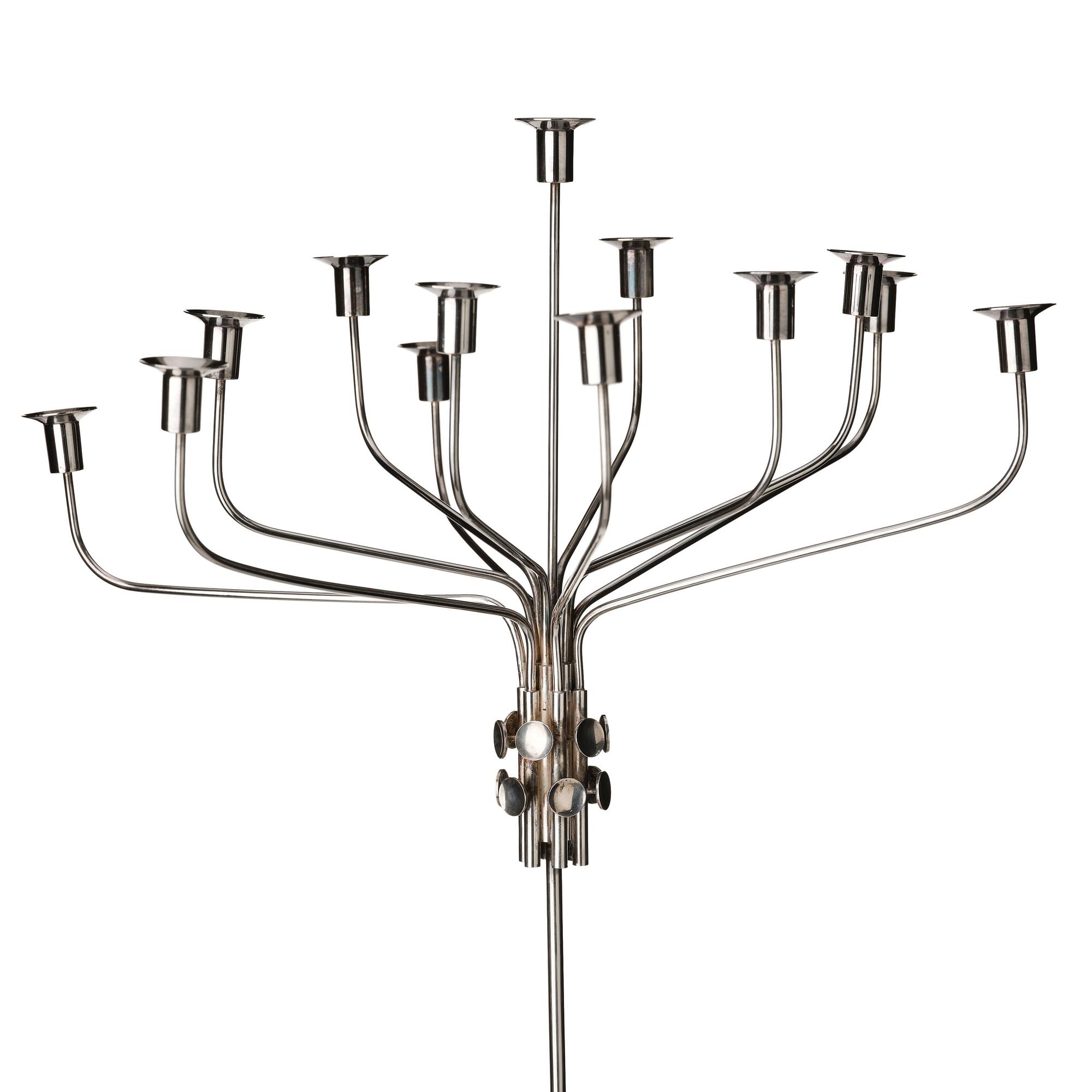 Tapio Wirkkala, a sterling silver thirteen candles candelabrum "TW412", Hopeakeskus OY, Finland 1972.