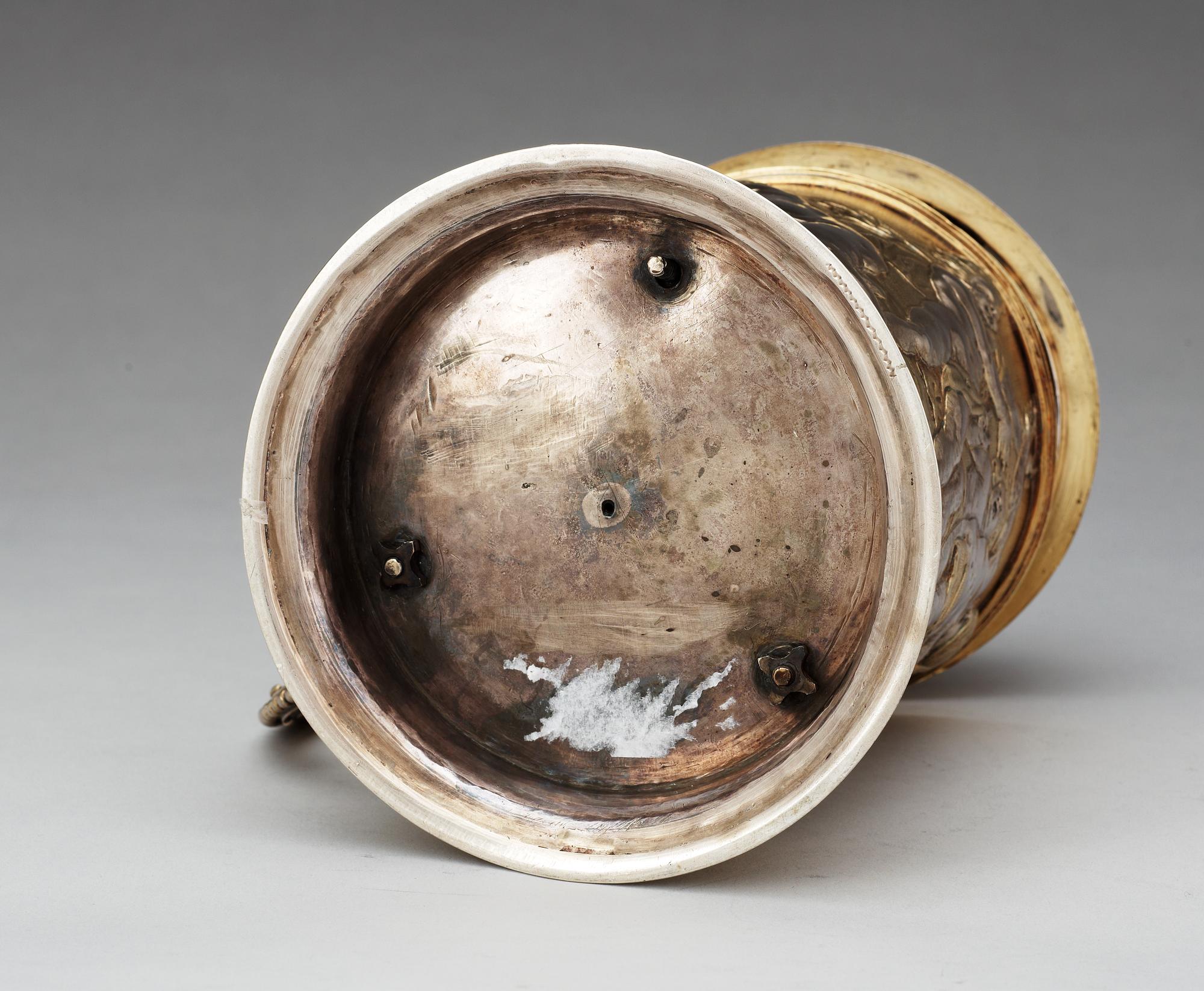 An important German 17th century parcel-gilt tankard, makers mark of Abraham Drentwett I, Augsburg 1645-1650.