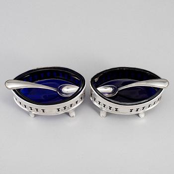 A pair of silver salt cellars, mark of H.