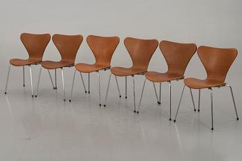 ARNE JACOBSEN, stolar 6 st "Sjuan" för Fritz Hansen Danmark 1900-talets andra hälft.