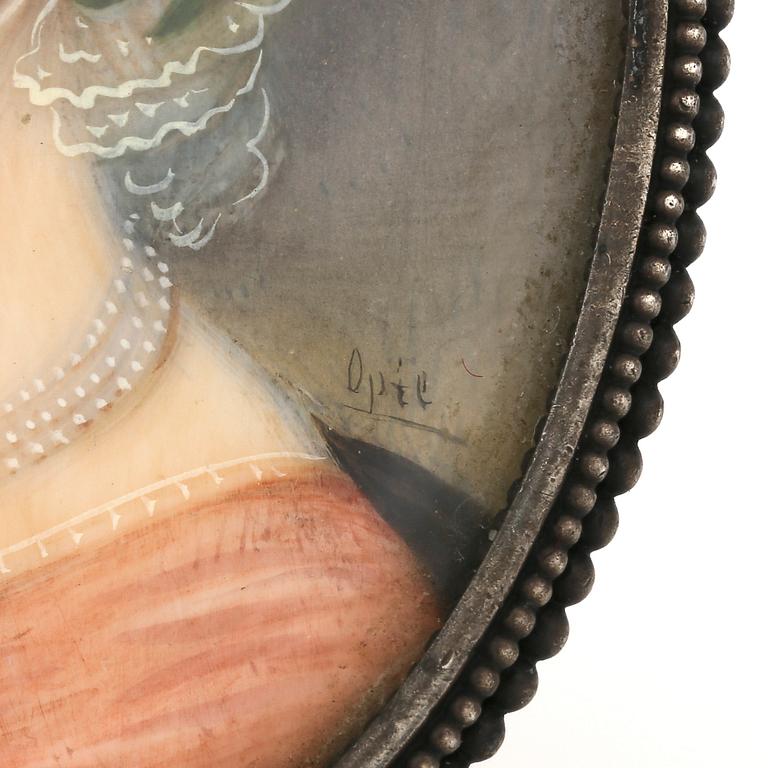 HÄNGE, miniatyr, gouache på ben, signerad Opie, ram i låghaltigt silver.