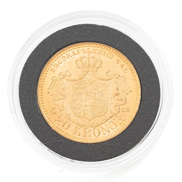 Guldmynt, Sverige, Oscar II 20 kronor, 1889.