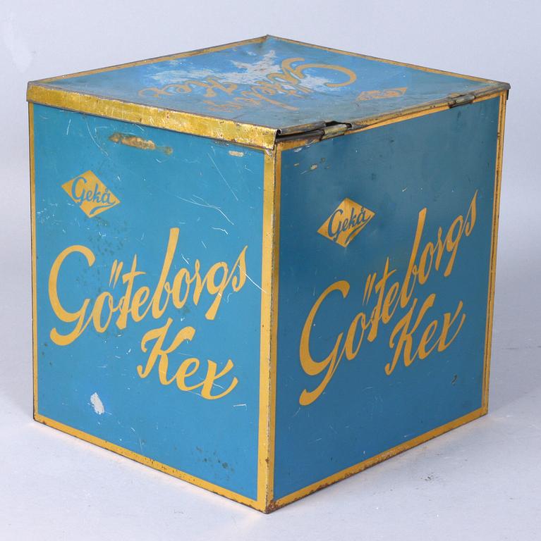BURK, plåt samt glas, "Gekå Göteborgs Kex", 1900-tal.