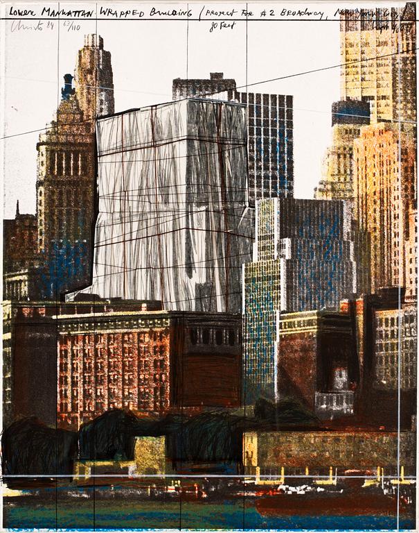 Christo & Jeanne-Claude, "Lower Manhattan Wrapped Building, Project for 2 Broadway, New York".