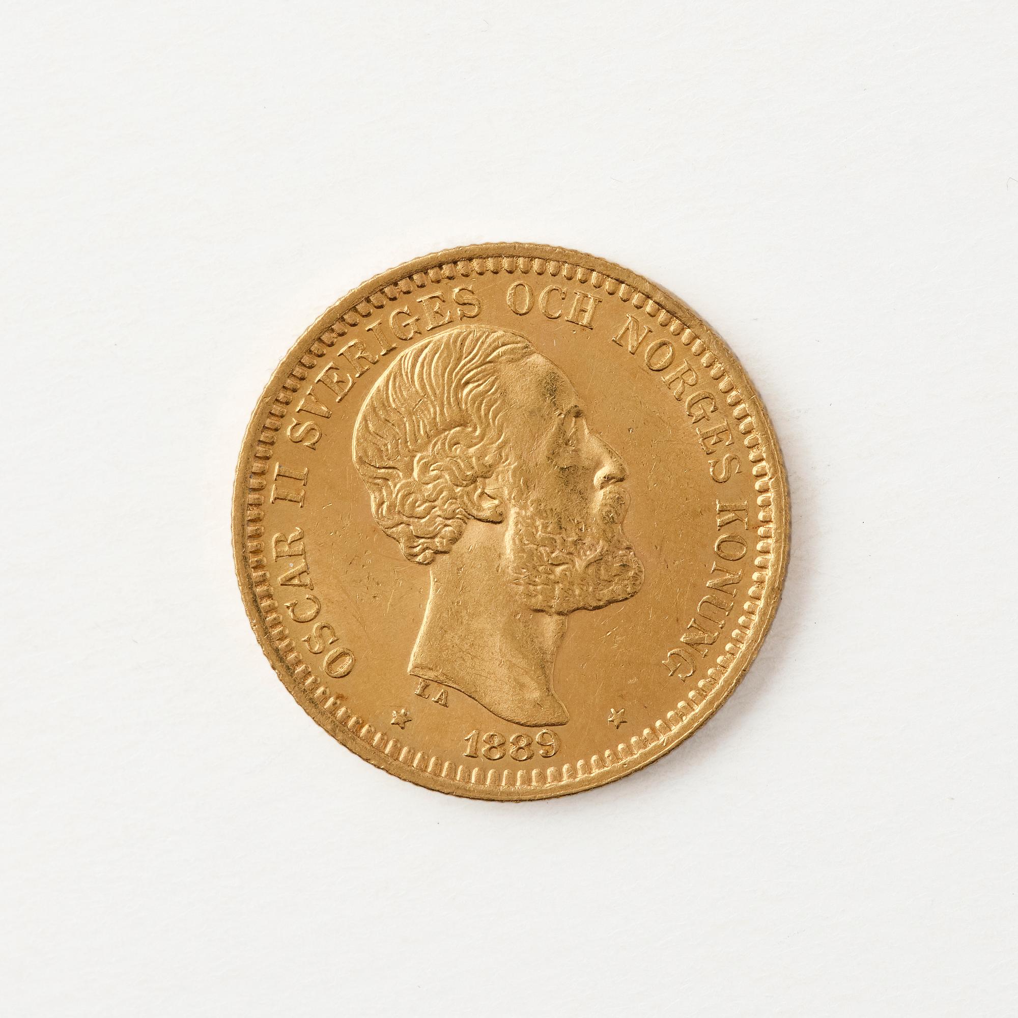 Gold coin, Oscar II, Sweden, 20 kronor, 1889.