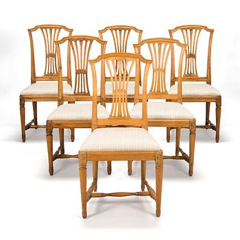 A set of six Gustavian chairs, four signed MLB for Melchior Lundberg (Stockholm 1775-1812).