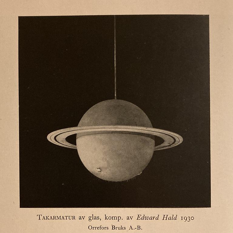 Edward Hald, taklampa, Orrefors, 1930-tal.