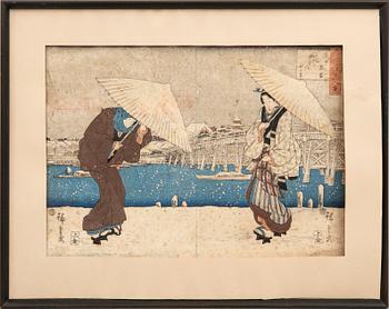 Utagawa Hiroshige I, färgträsnitt, diptyk, Japan, först utgivet 1840-talet.