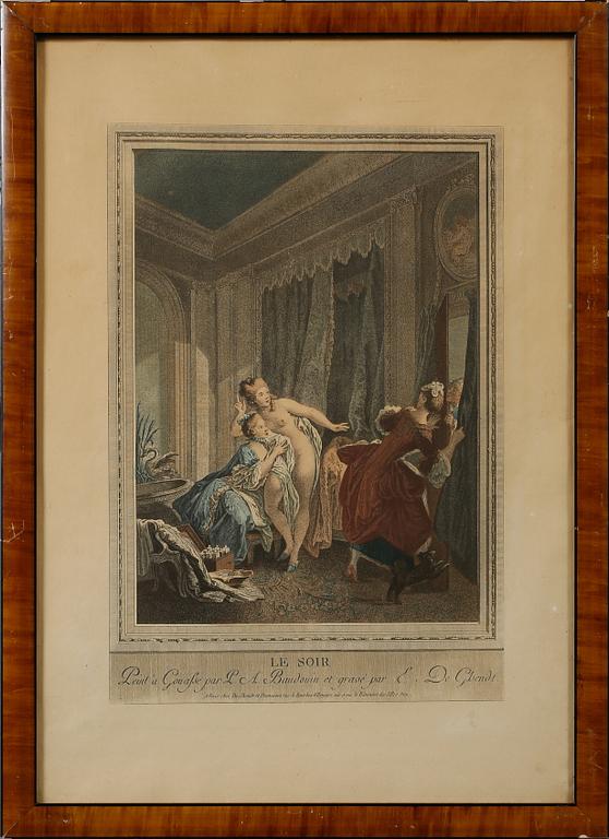 GRAVYRER, 5 st, delvis kolorerade kopparstick, 1700/1800-tal.