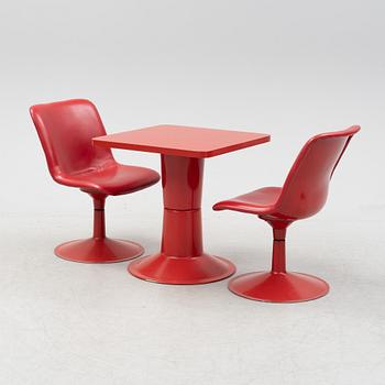 Yrjö Kukkapuro, a set of one 'Saturnus' table and two chairs from Haimi, Finland, 1960's/70's.